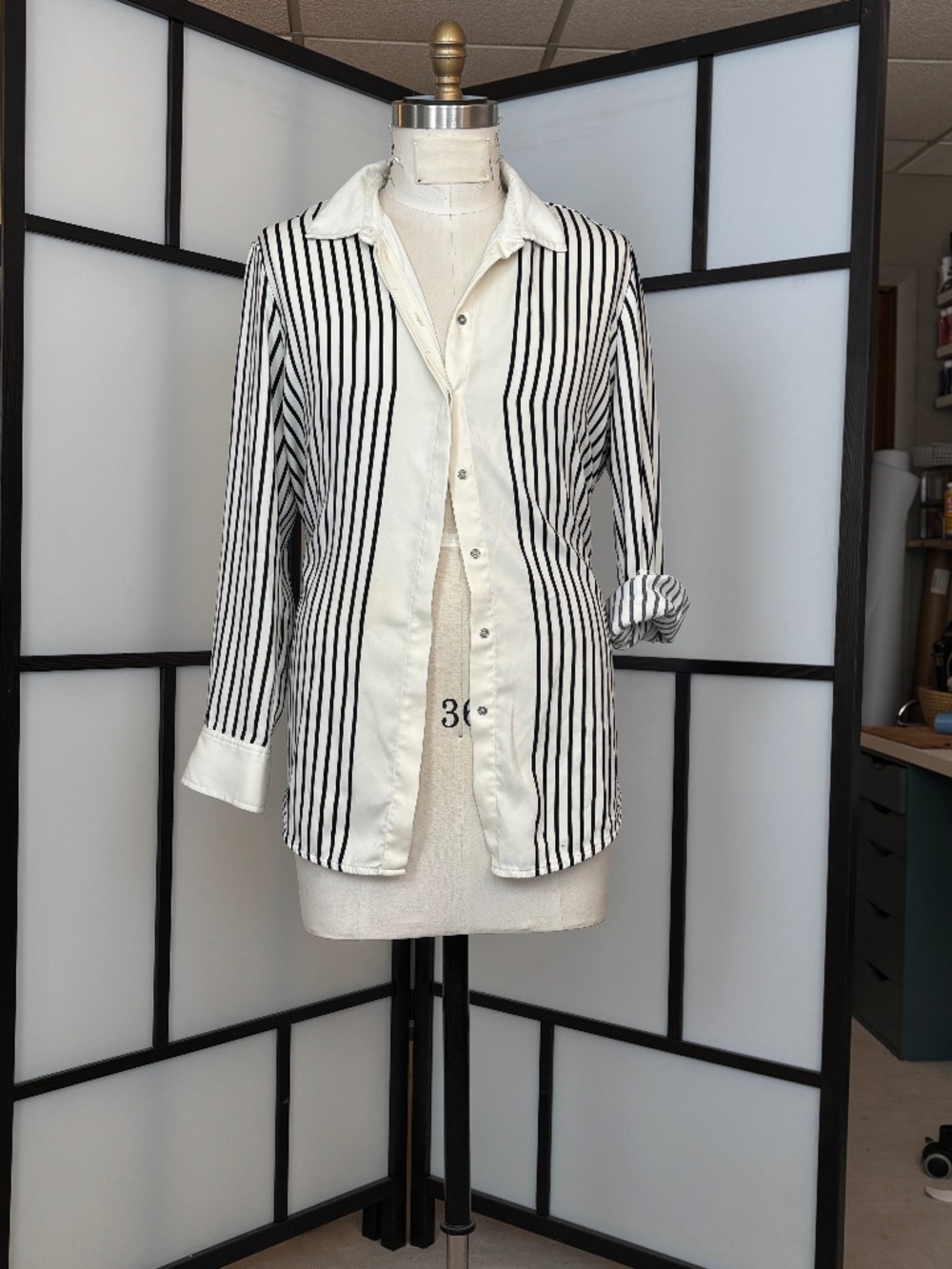 Vintage Jones New York Cream & Black Stripe Blouse XL